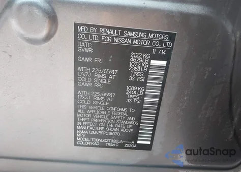 2015 Nissan Rogue Sv z USA, uszkodzony, nr VIN KNMAT2MV5FP518070